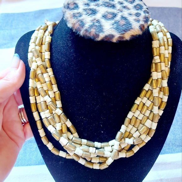 Vintage 1960s Two Tone Beaded Choker Necklace - Picture 2 of 3